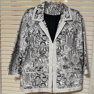 Chico's Black & White Floral Art Inspired Print Jacket